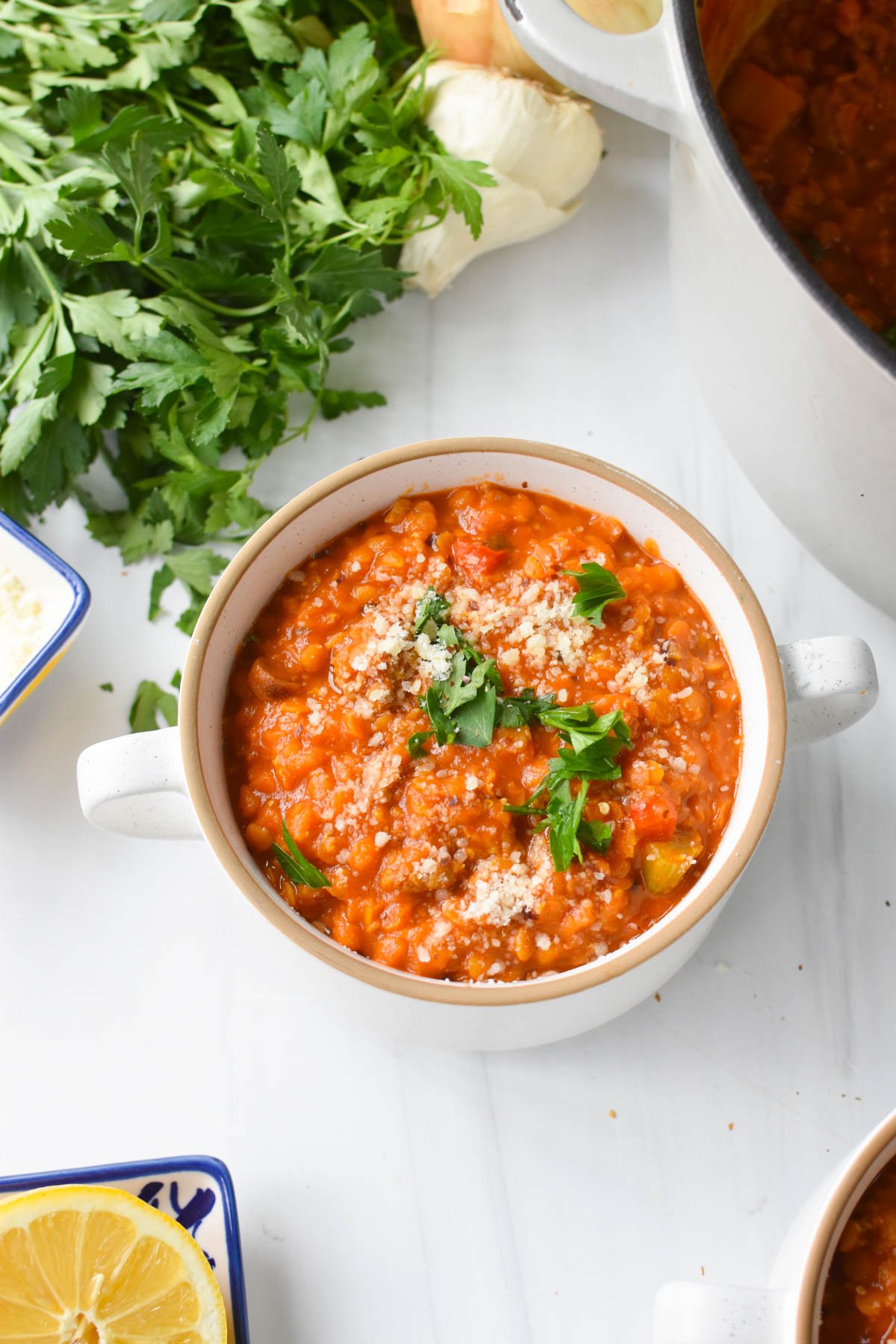Lentil Sausage Soup Recipe with Parmesan cheese