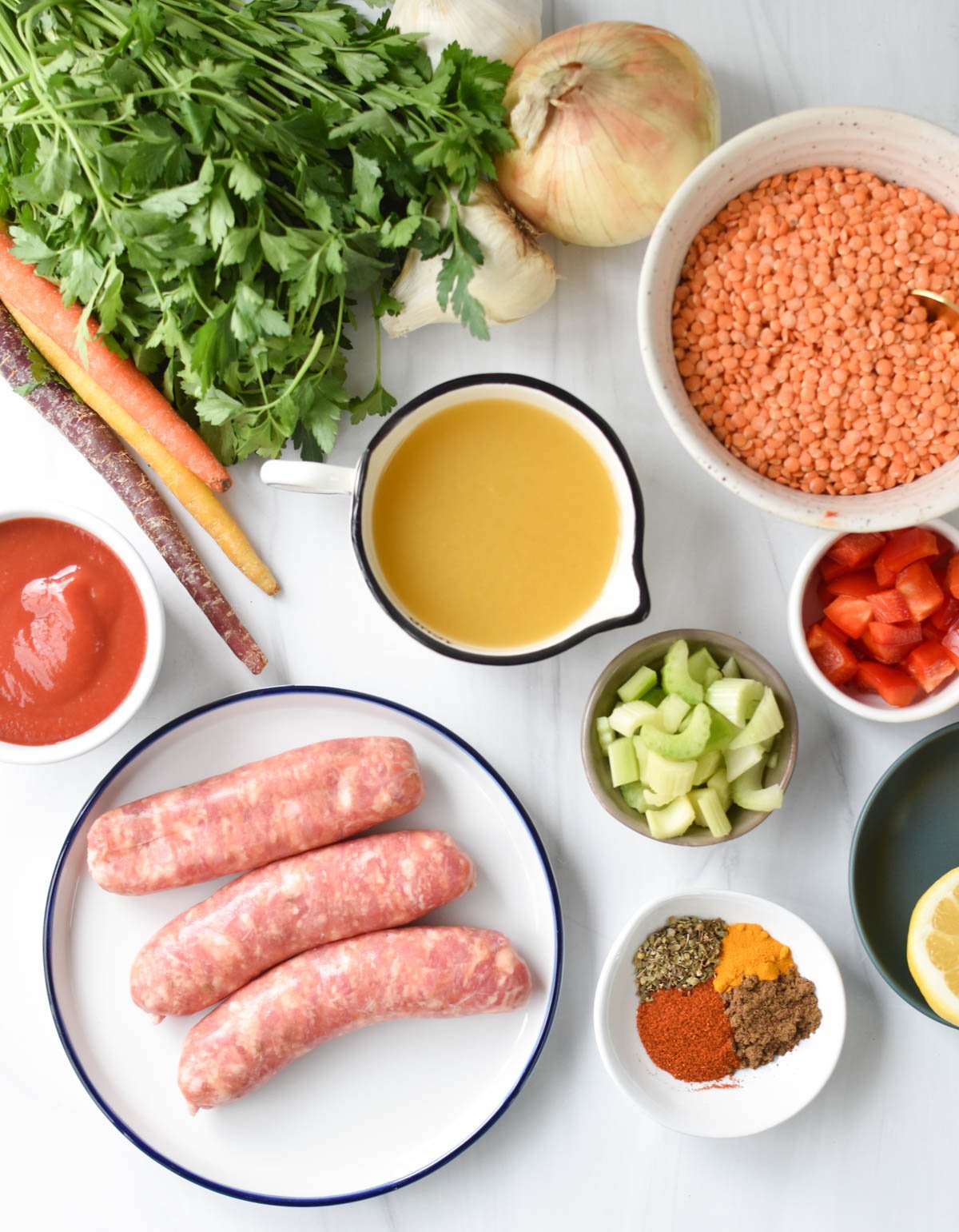 Lentil Sausage Soup Recipe ingredients