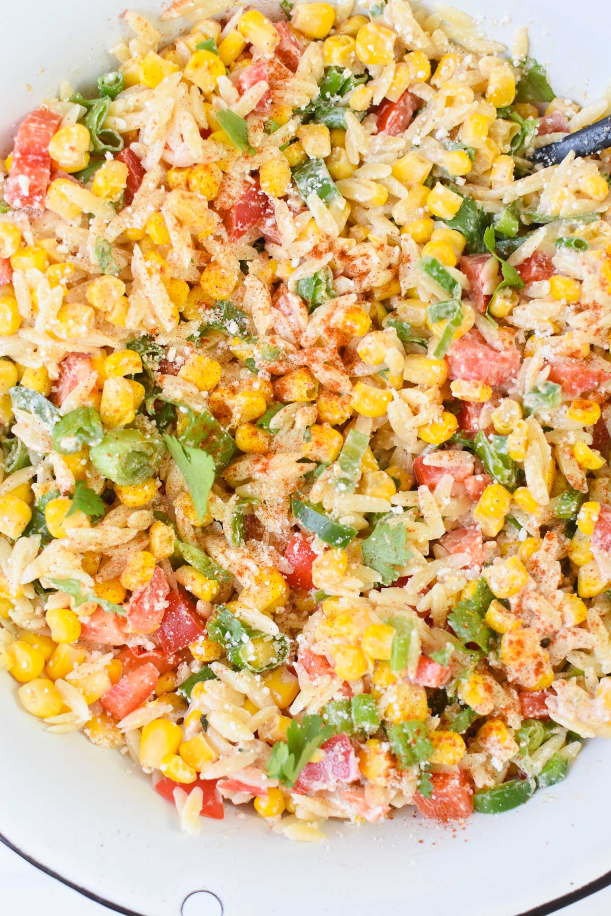 Mexican Street Corn Orzo Pasta Salad up close