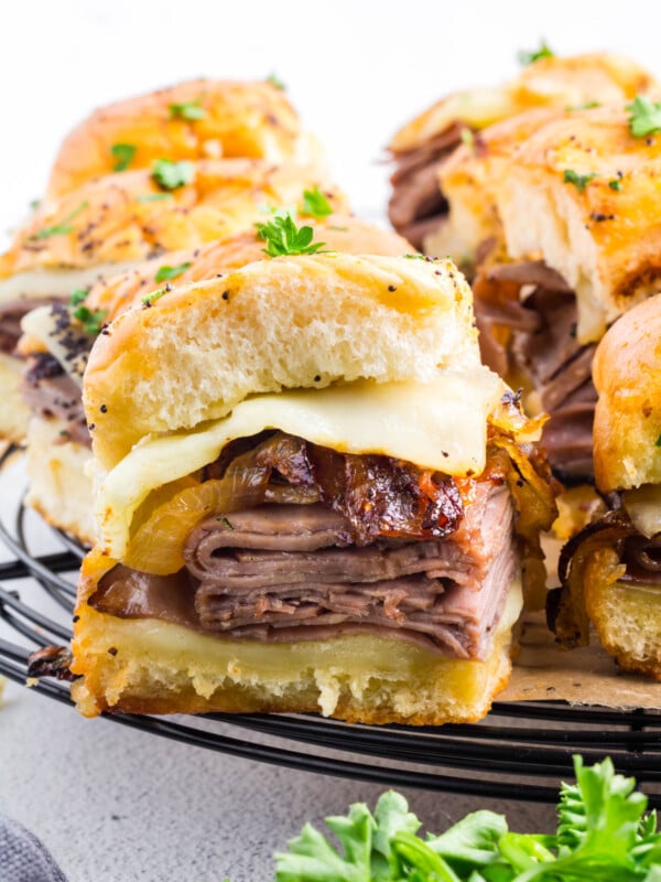Roast Beef Sliders with cheese and onions