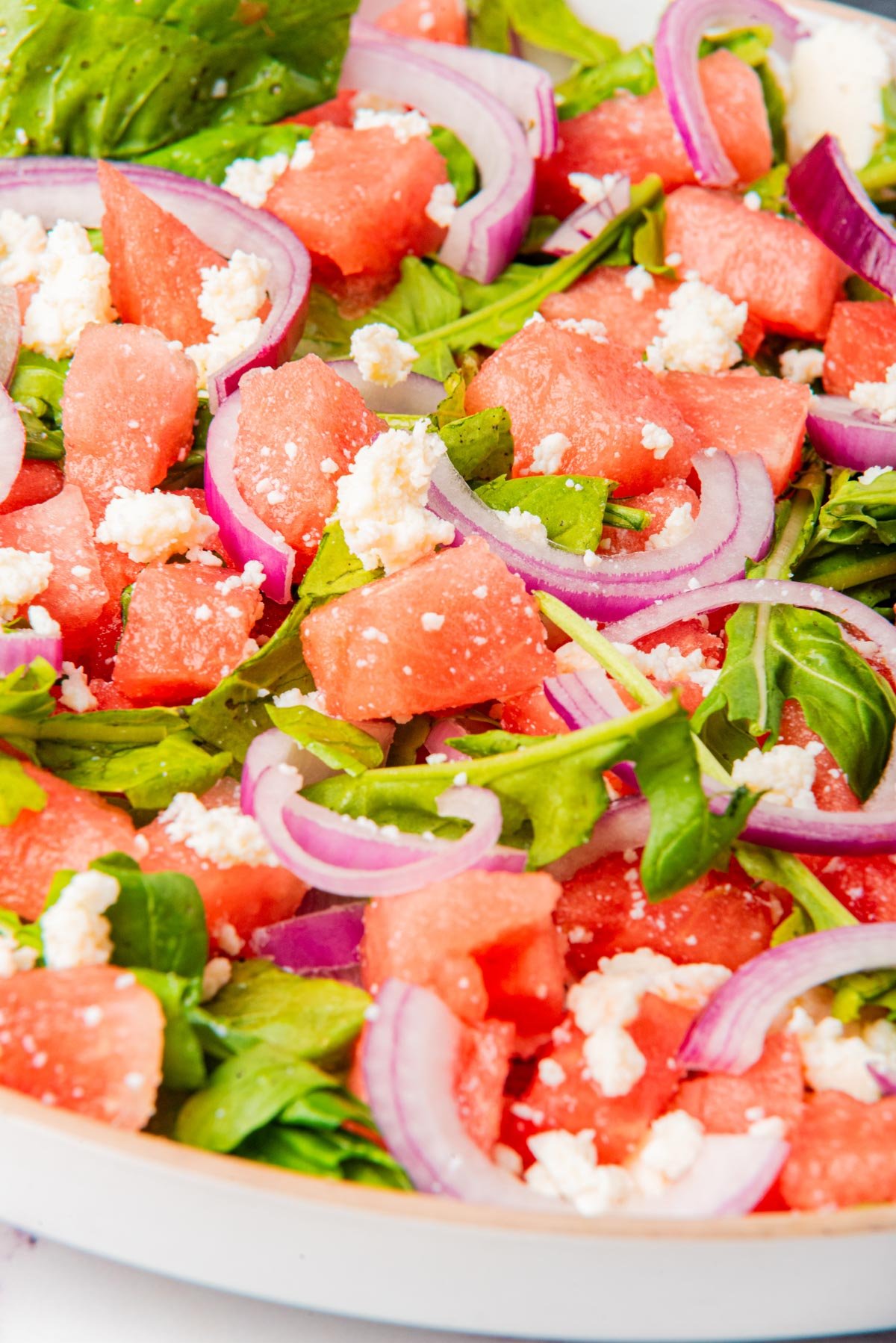 Watermelon Arugula Salad on a plate