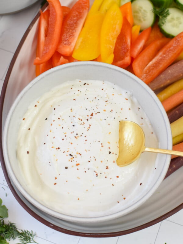 Whipped Cottage Cheese with gold spoon