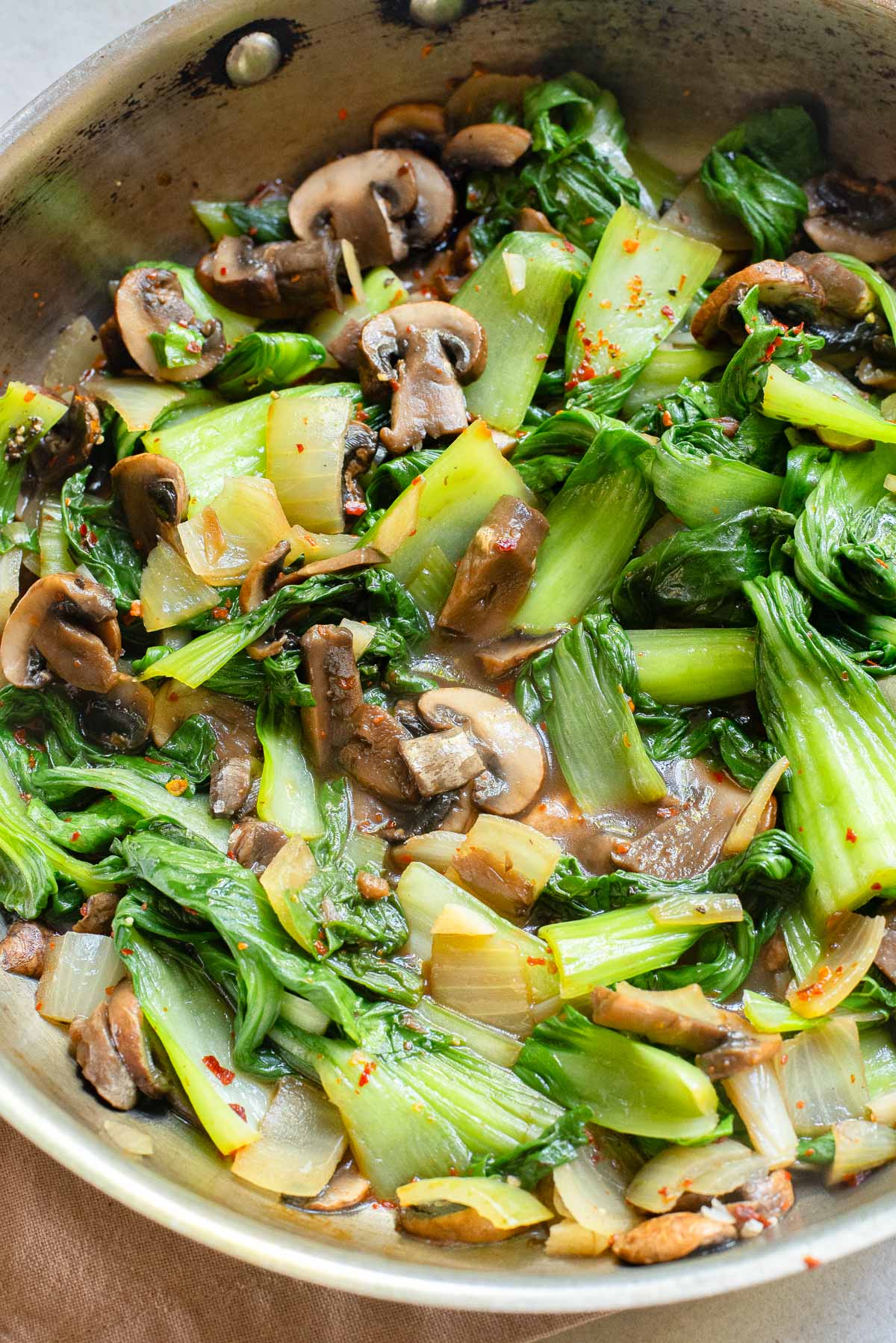 Bok Choy Stir Fry in pan 