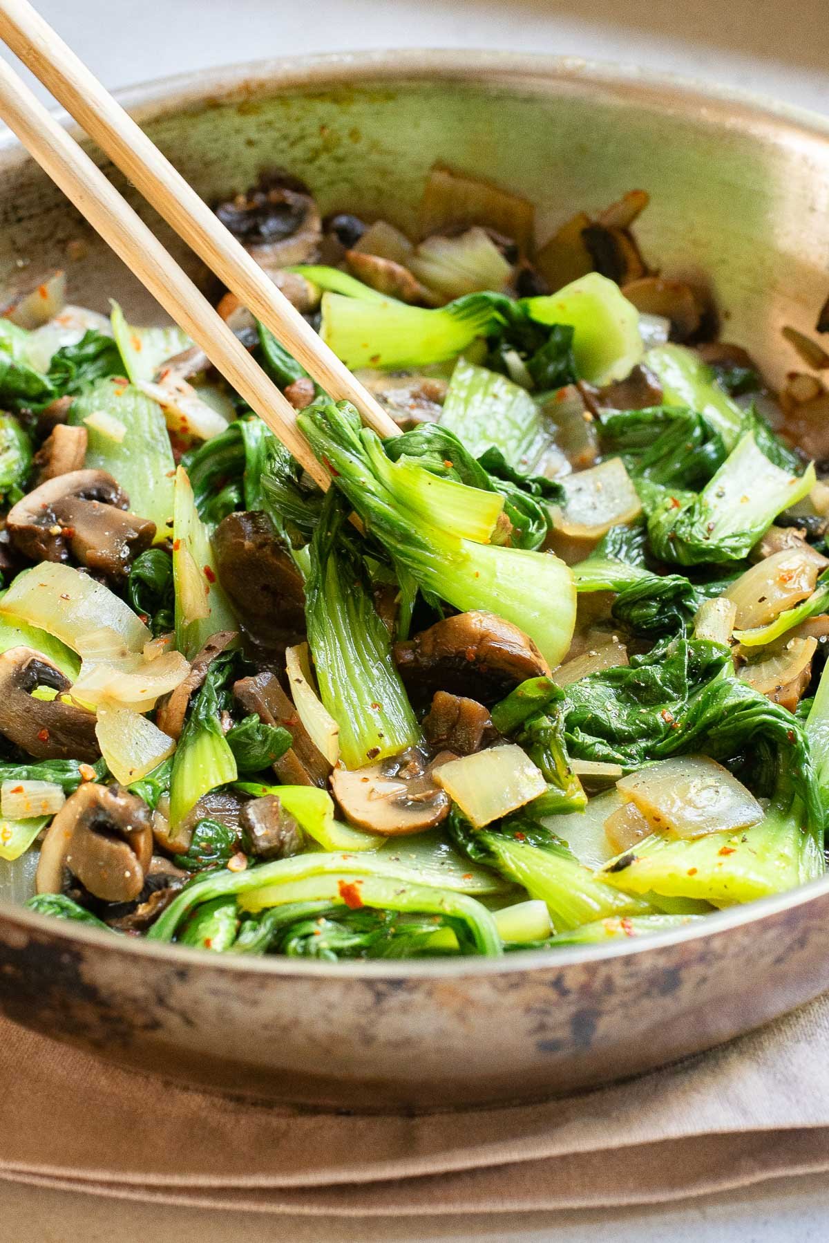 Bok Choy Stir Fry with chopsticks