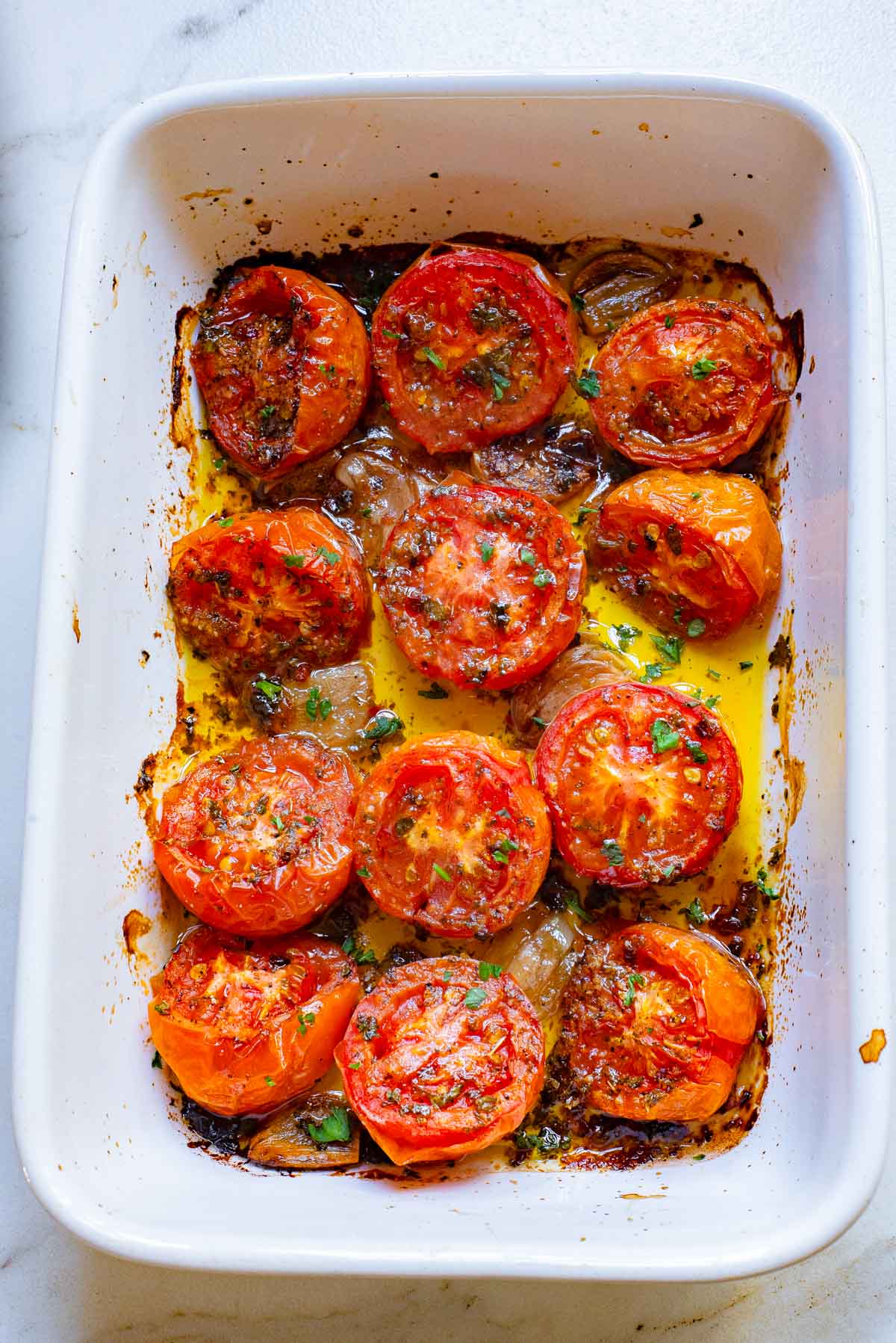 Oven Roasted Tomatoes in pan 