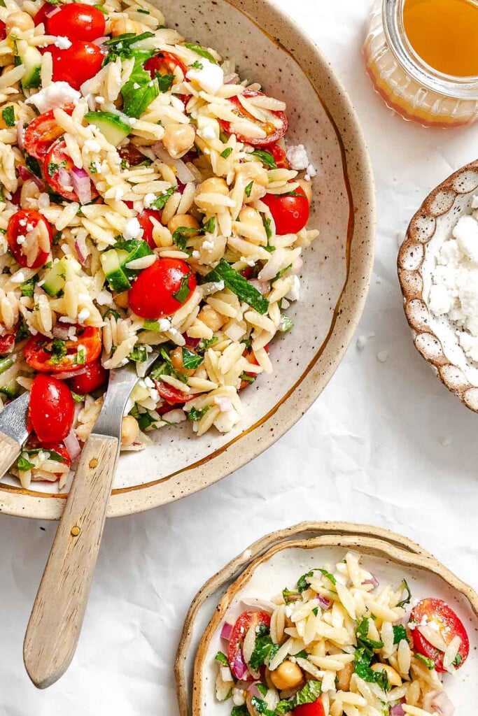 Summer Orzo Pasta Salad on plate 