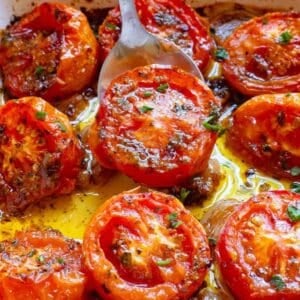 Oven Roasted Tomatoes on a baking sheet