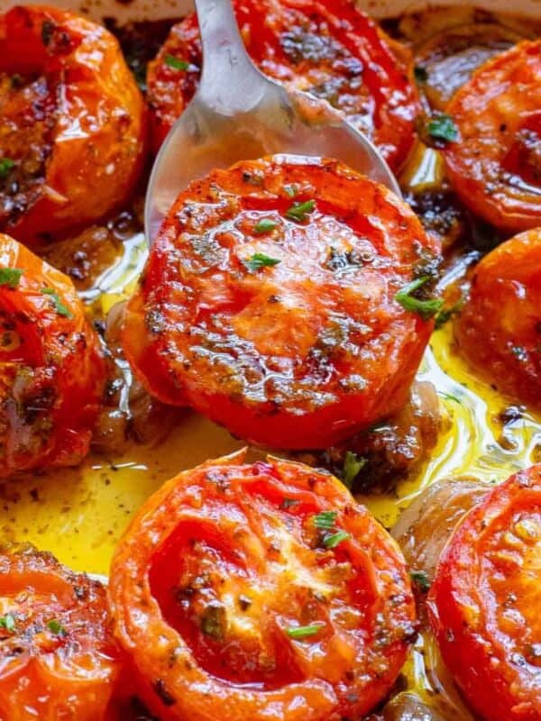 Oven Roasted Tomatoes on a baking sheet
