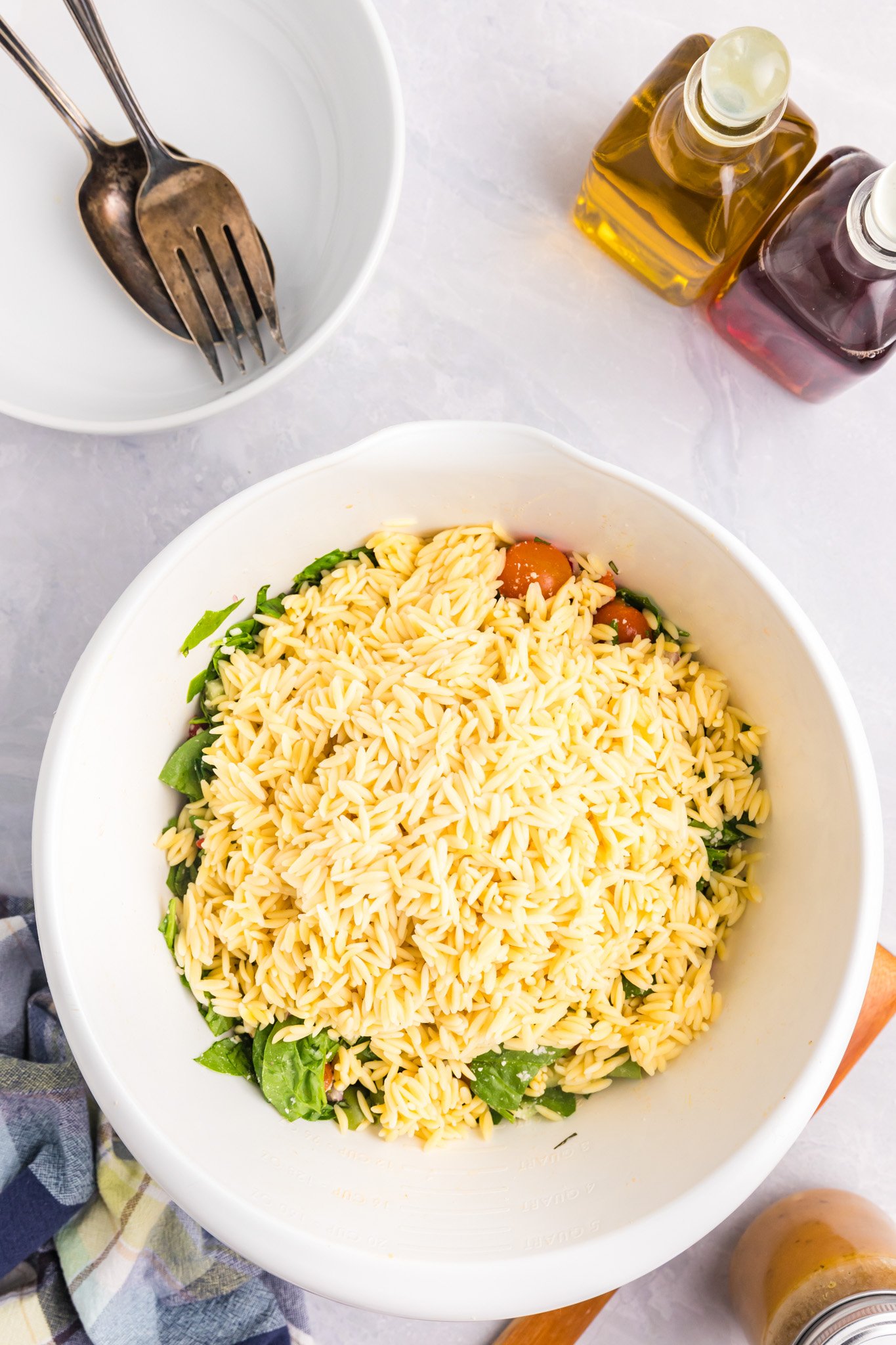Mediterranean Pasta Salad orzo in the bowl 