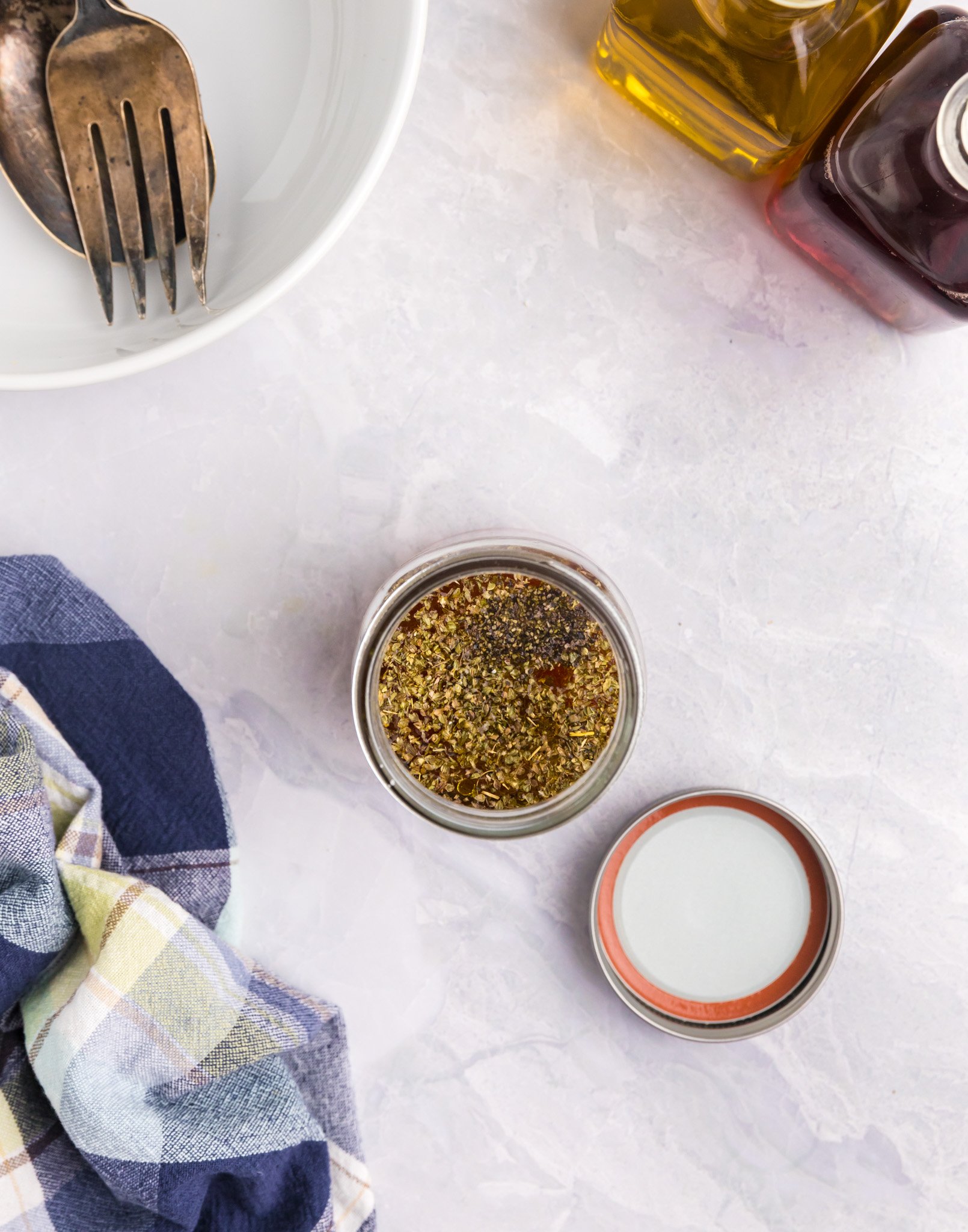 Mediterranean Pasta Salad dressing being made