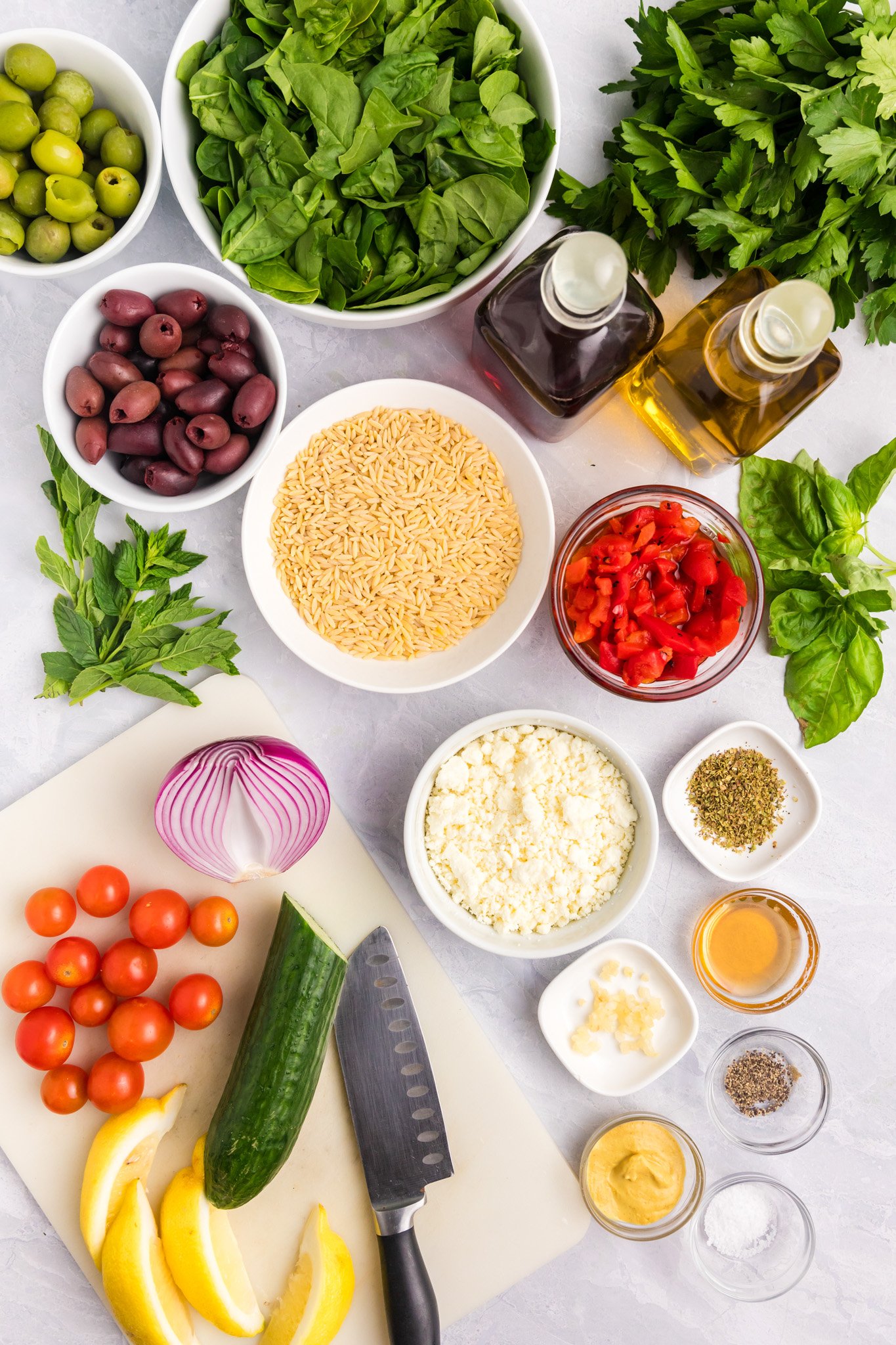 Mediterranean Pasta Salad ingredients 