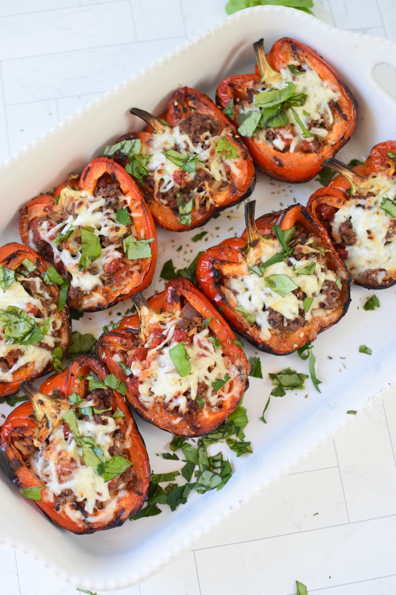 Grilled Stuffed Peppers on a white plate 