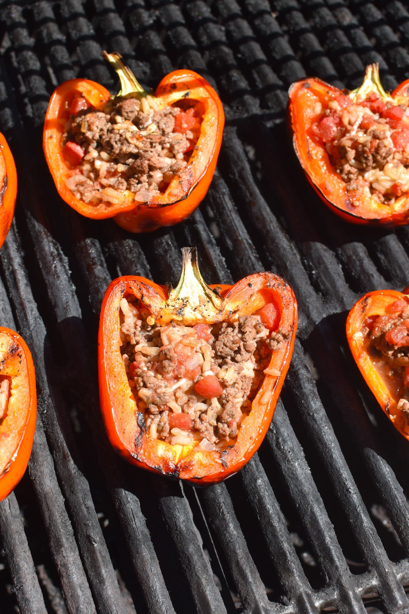 Grilled Stuffed Peppers on grill
