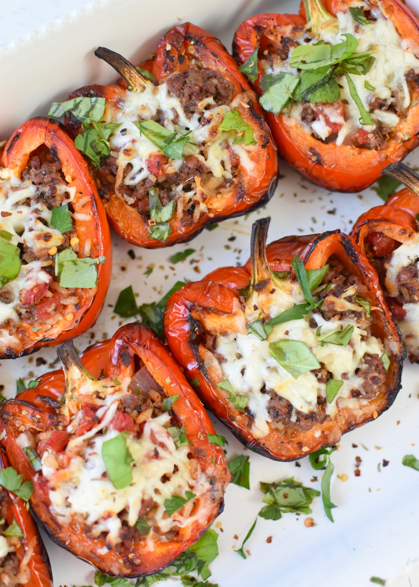 Grilled Stuffed Peppers on a white plate