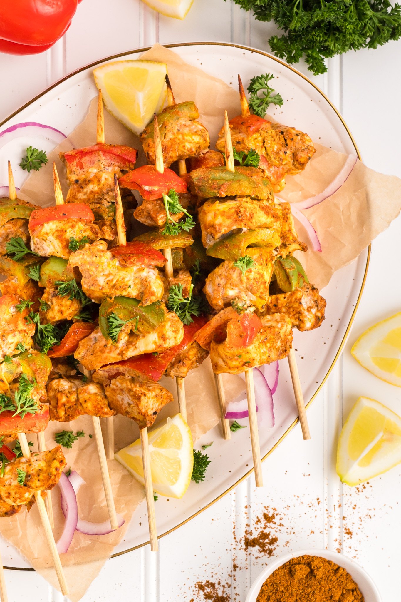 Chicken Tikka Kebabs on plate