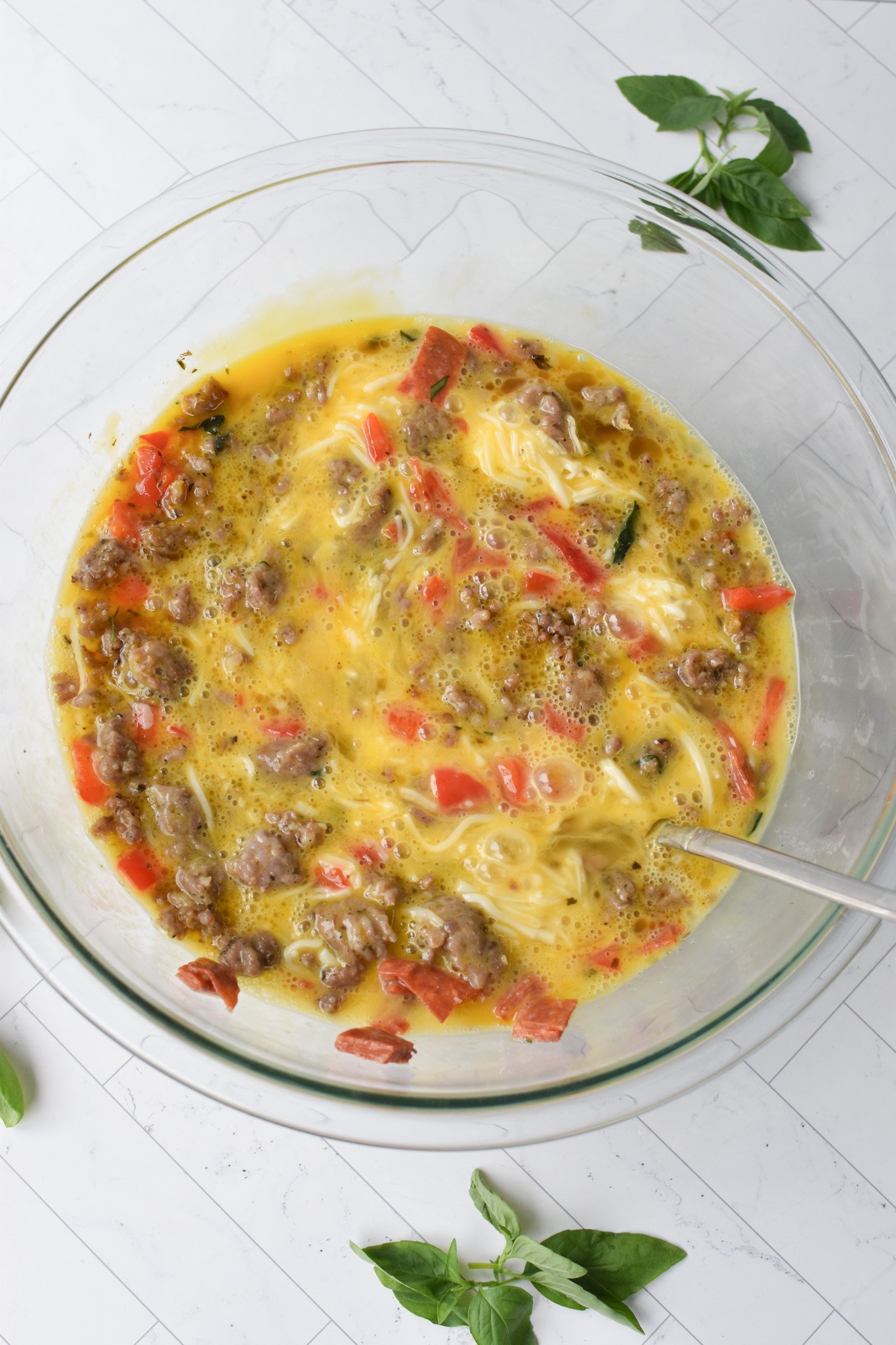Pizza Egg Muffins egg mixture in a bowl 