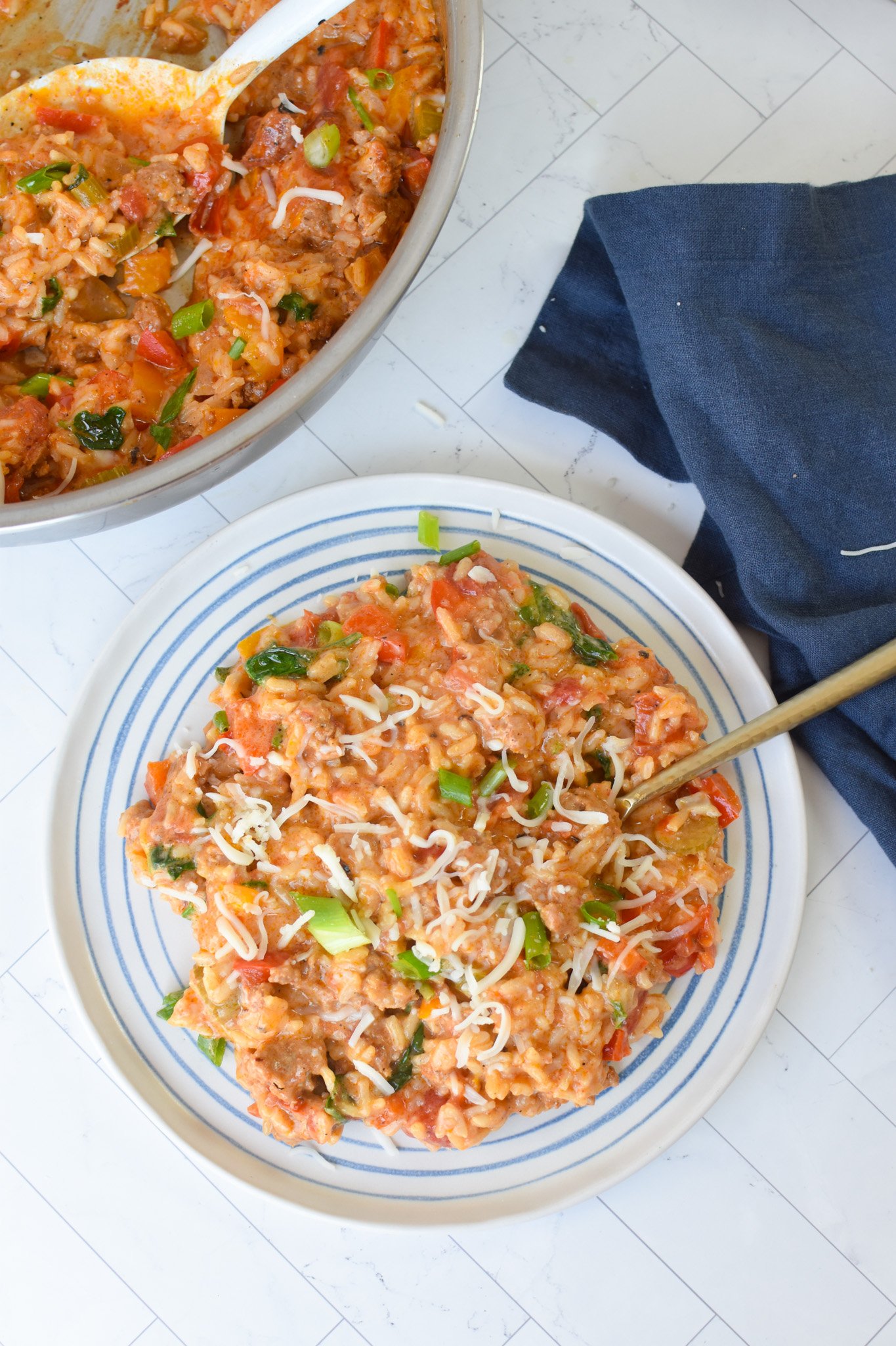 Creamy Cajun Sausage Rice Skillet on a plate 