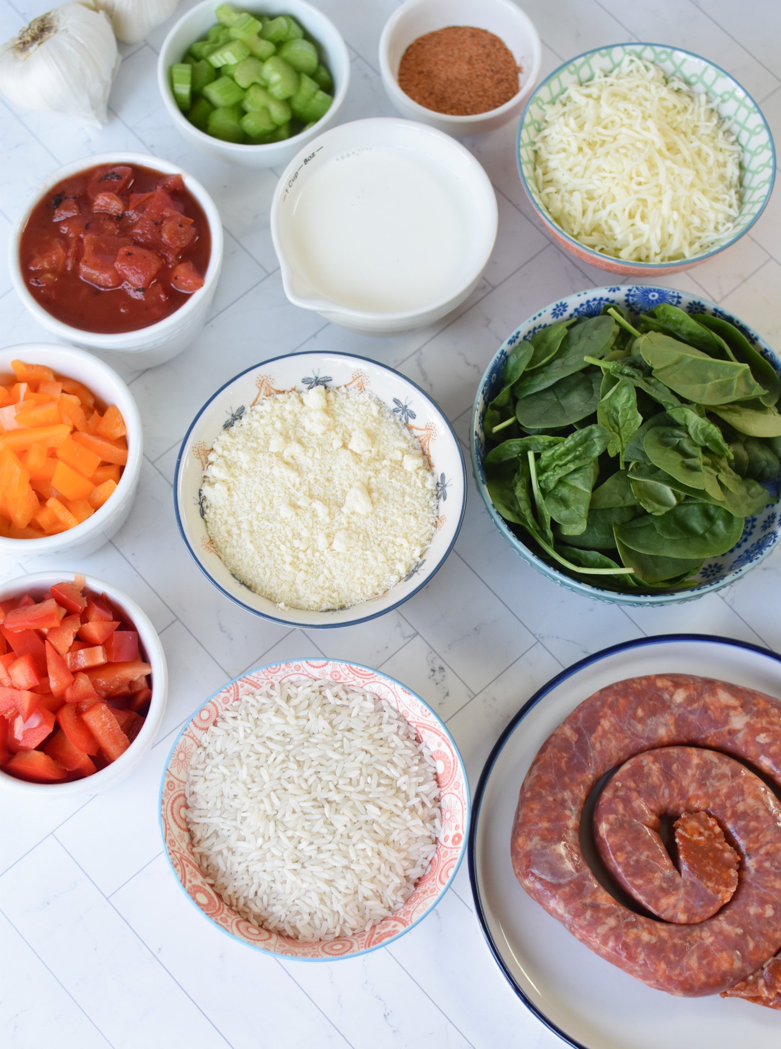 Creamy Cajun Sausage Rice Skillet ingredients 