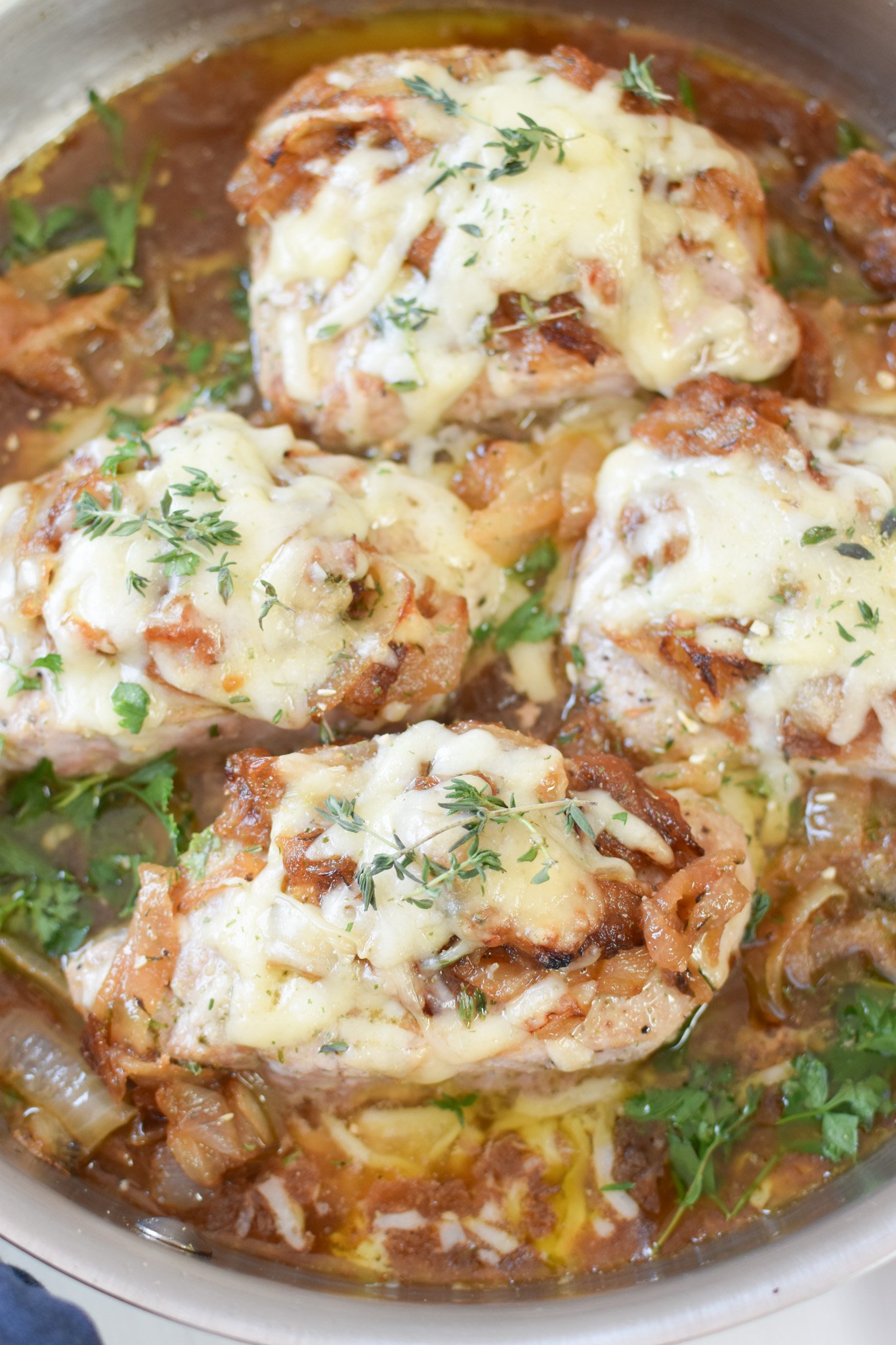French Onion Pork Chops with fresh thyme 