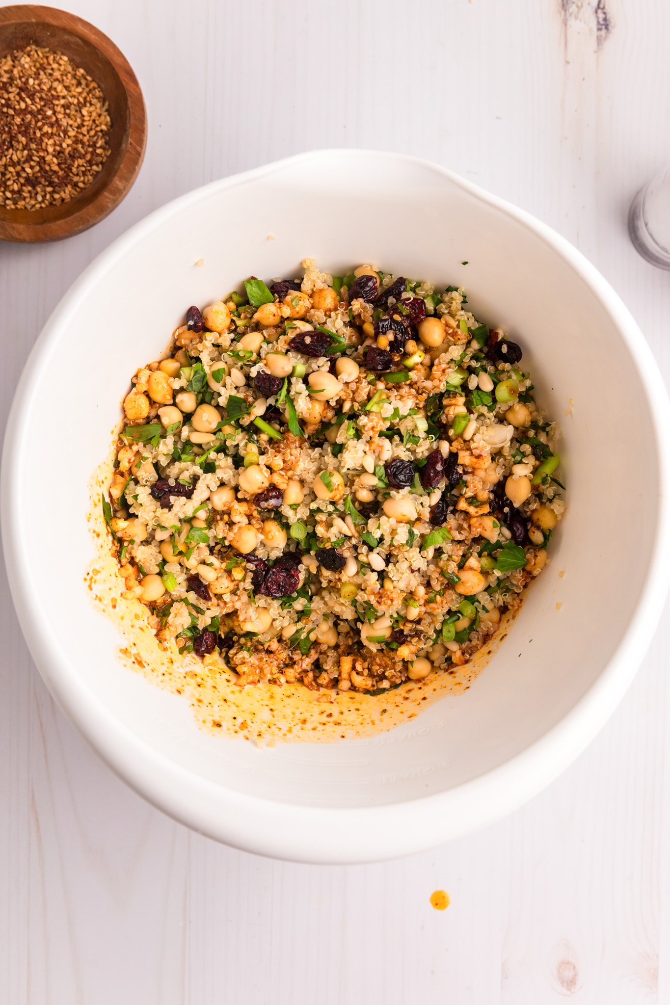 Mediterranean Stuffed Butternut Squash quinoa mixture in a bowl 