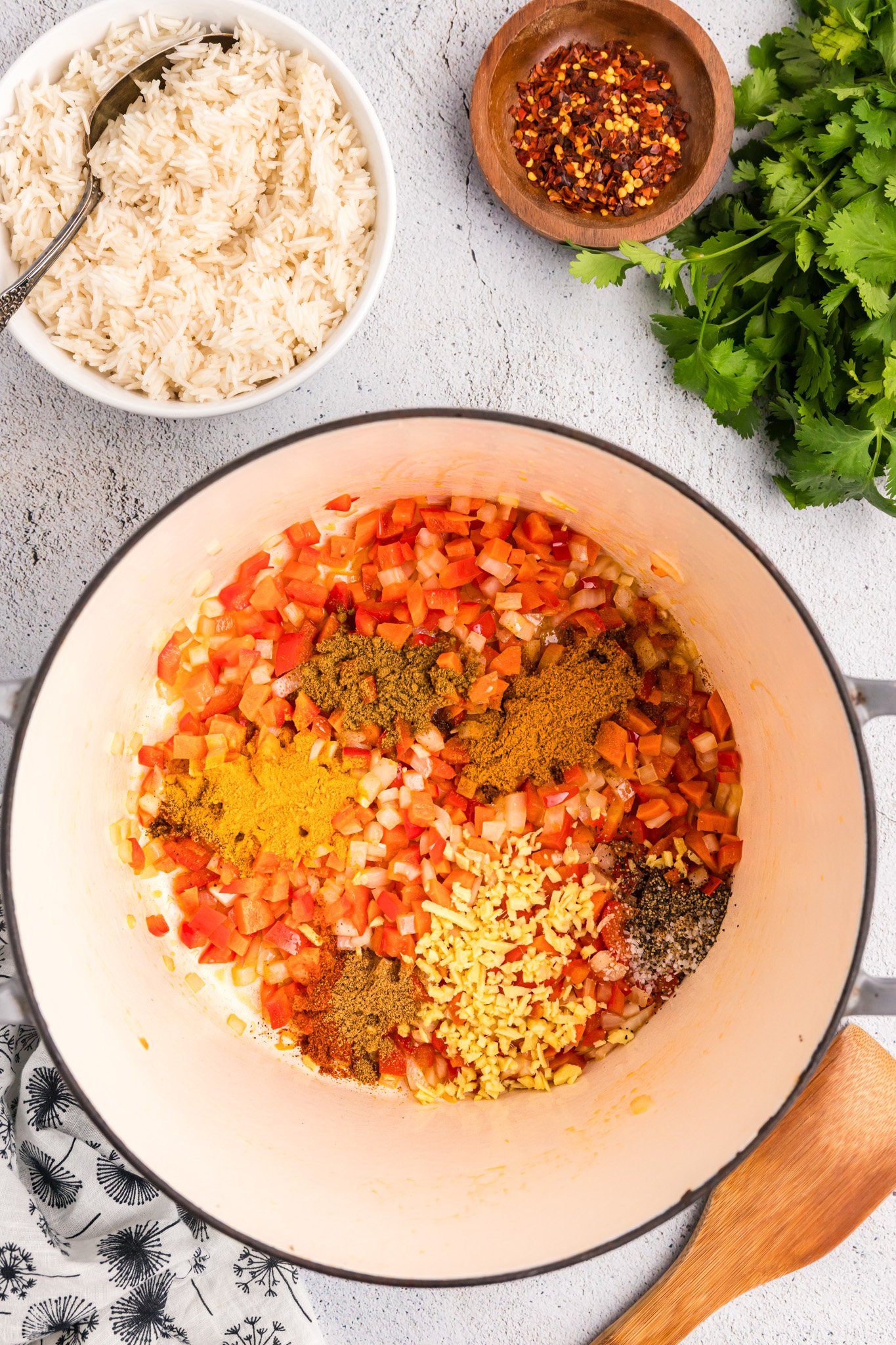 Easy Red Lentil Dahl Recipe spices and vegetables 