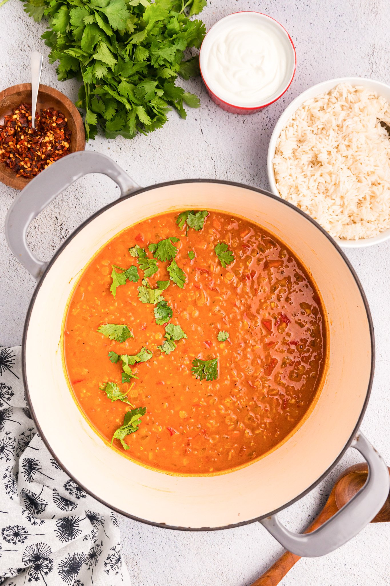 Easy Red Lentil Dahl Recipe above in a pot