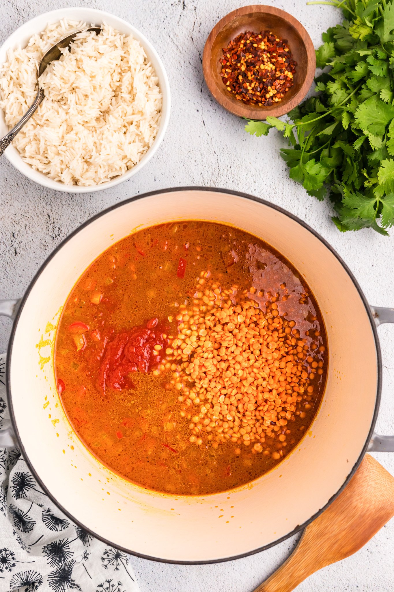 Easy Red Lentil Dahl Recipe in a dutch oven