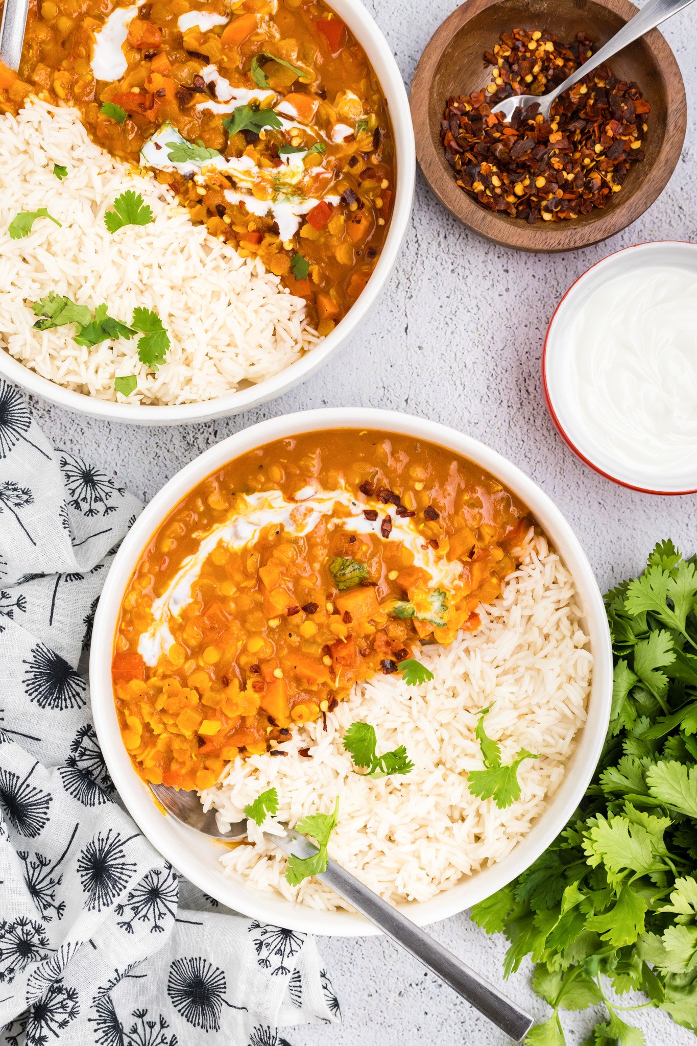 Easy Red Lentil Dahl Recipe in bowls 
