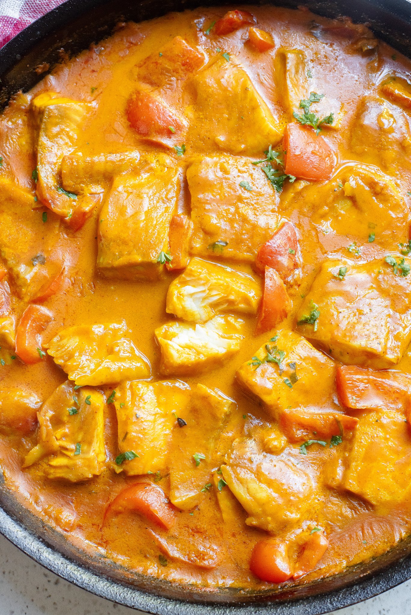 Coconut Fish Curry in a skillet 