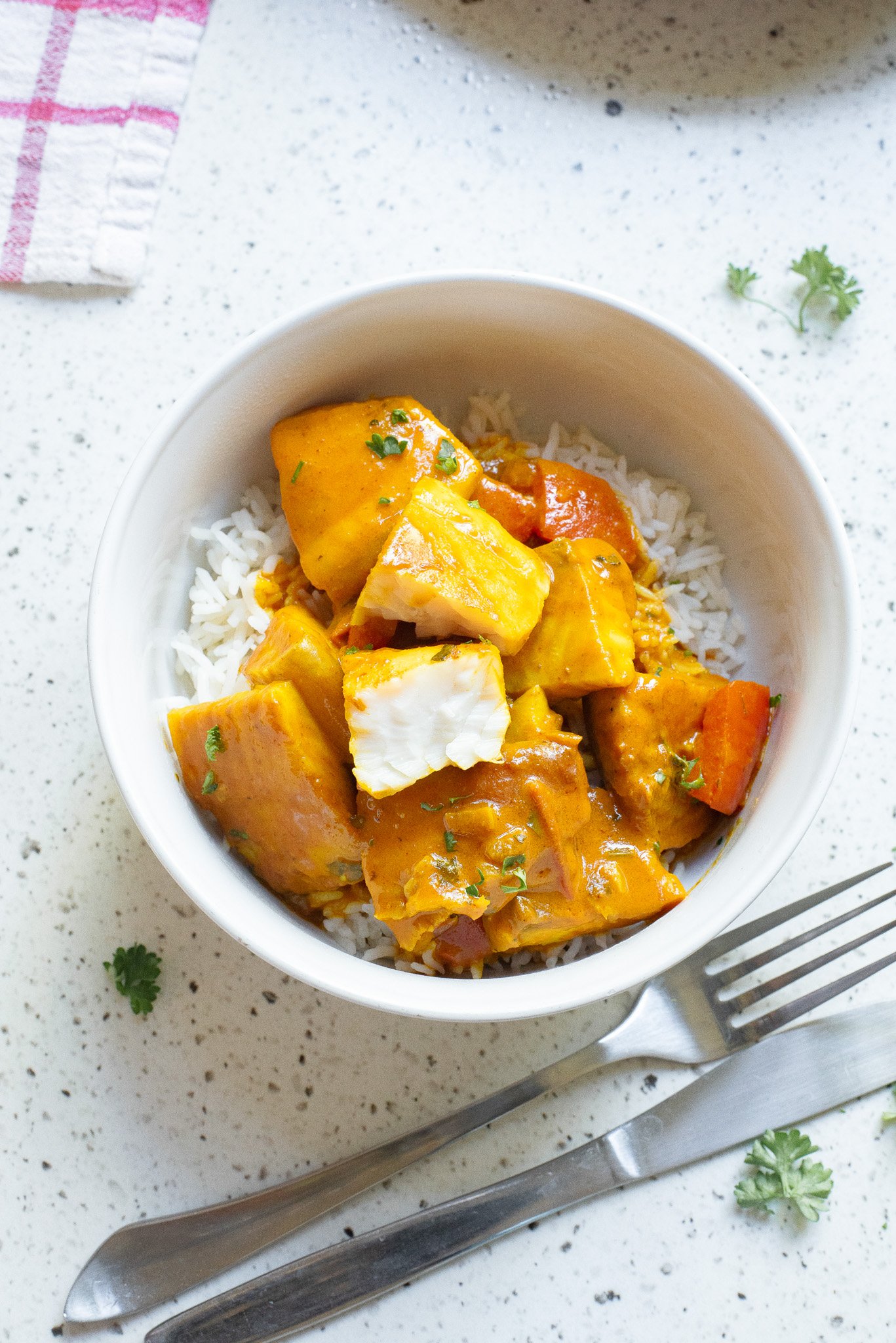 Coconut Fish Curry in a bowl 