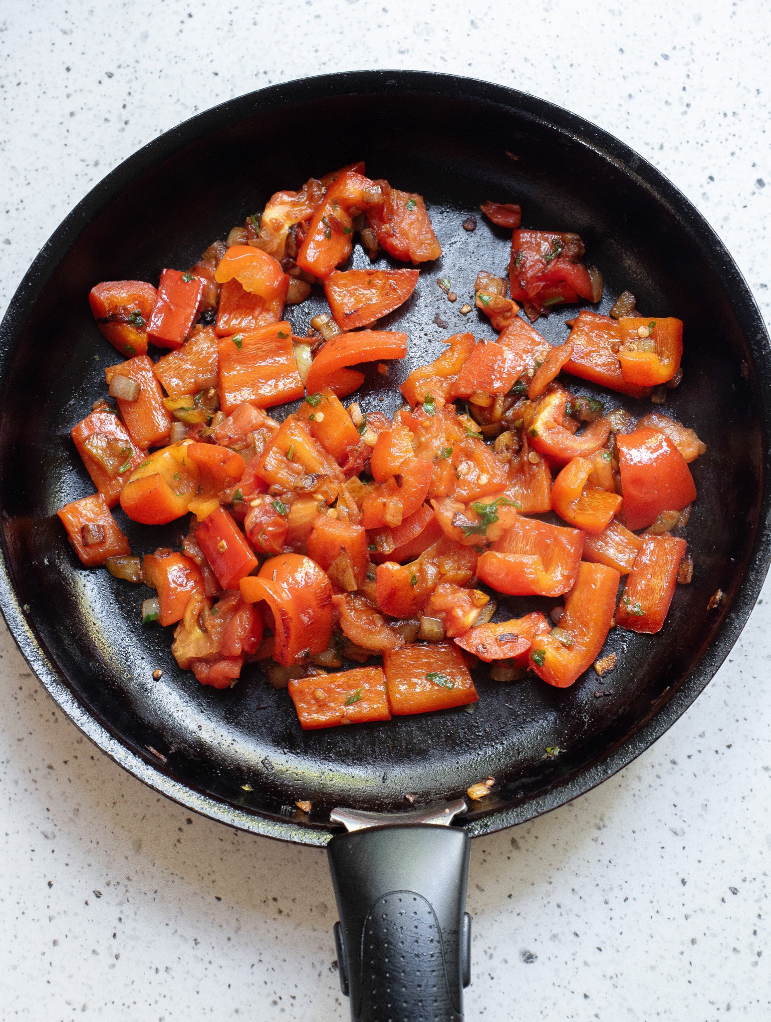 Coconut Fish Curry vegetables in a skillet 