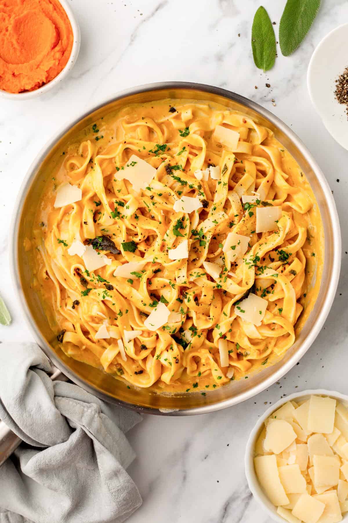 Pumpkin Pasta Sauce sauce and pasta in a skillet