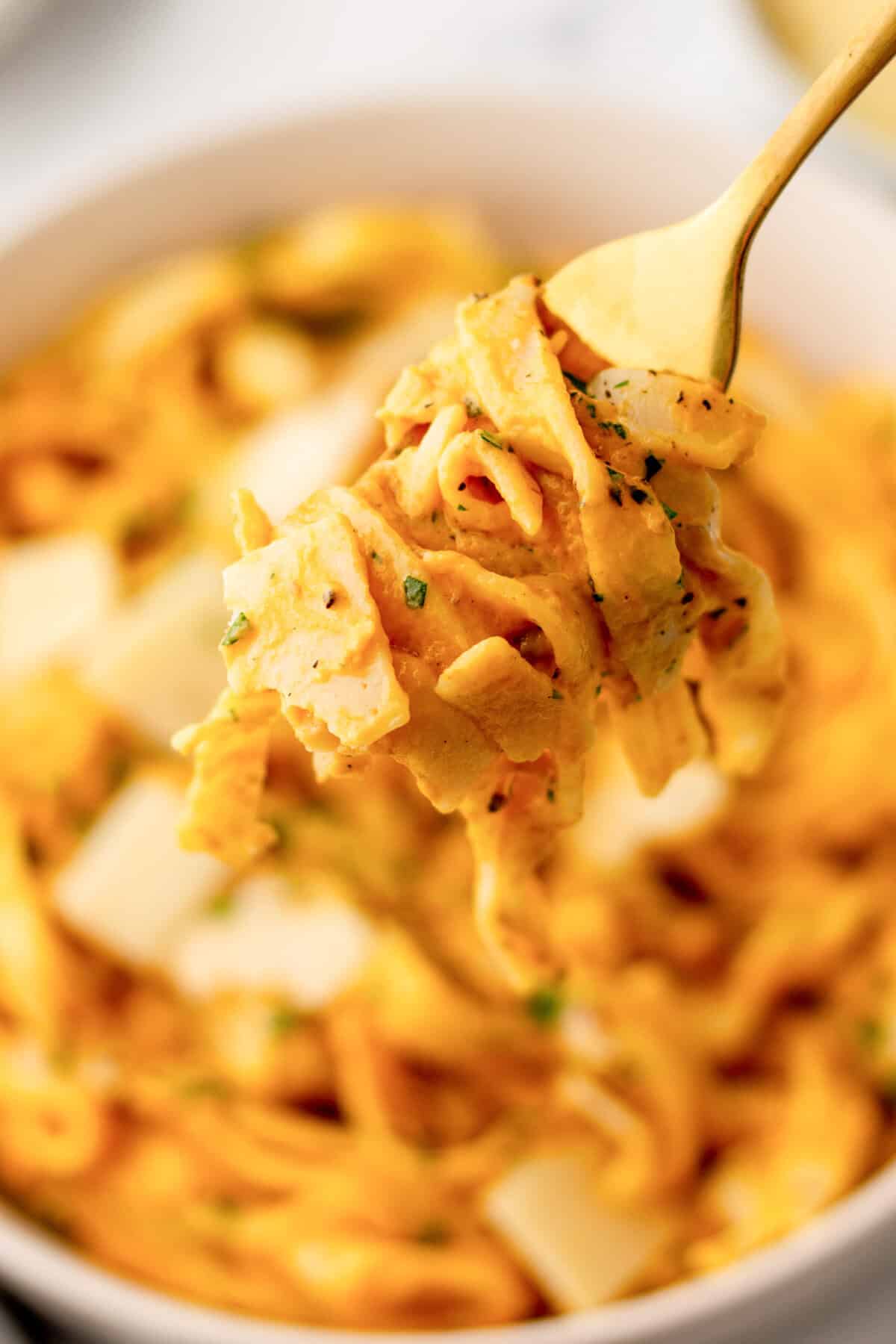 Pumpkin Pasta Sauce on a fork