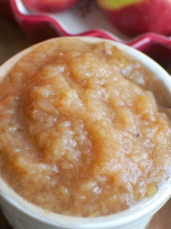 Applesauce in a bowl with a spoon 1200 x1200
