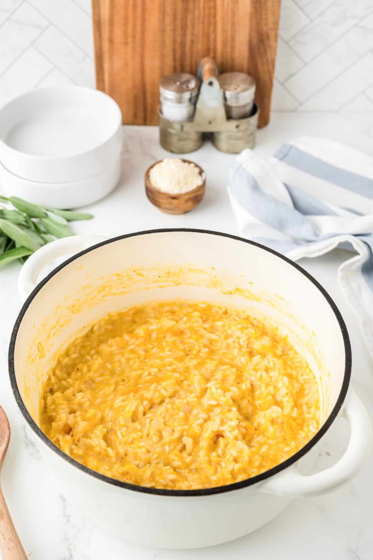 Butternut Squash Sage Risotto in a big pot