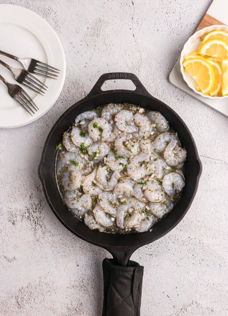 Easy Breaded Shrimp shrimp in a cast iron skillet 