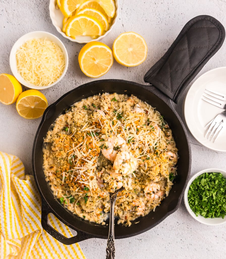 Easy Breaded Shrimp in a skillet 