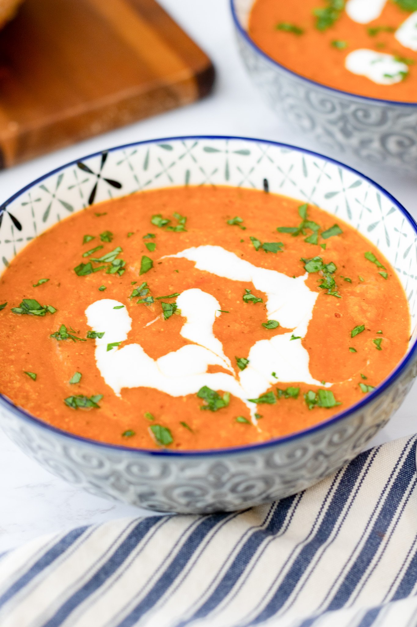 Lentil Tomato Soup in a large bowl 