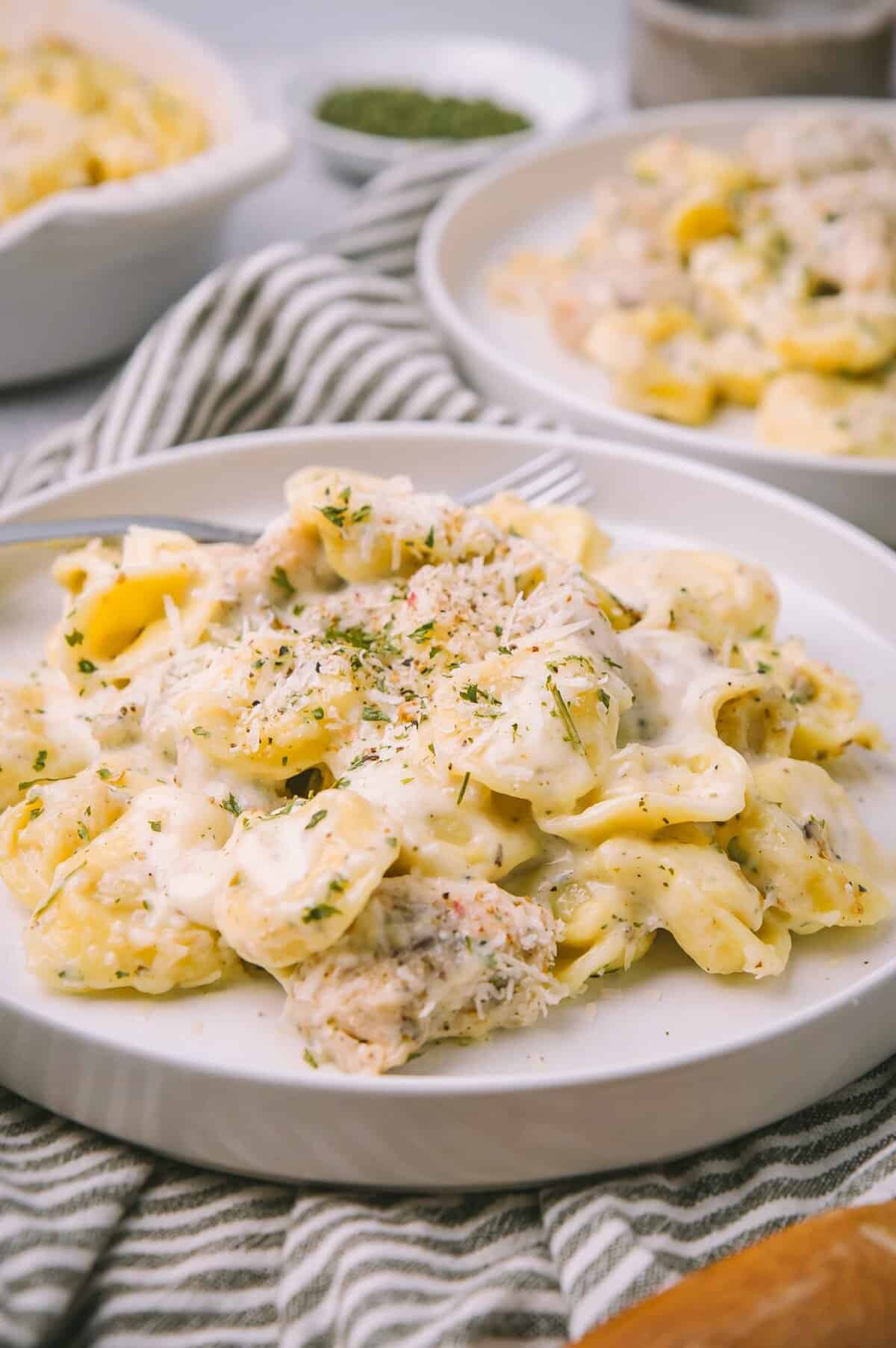 Olive Garden Chicken Tortellini Alfredo on a white plate