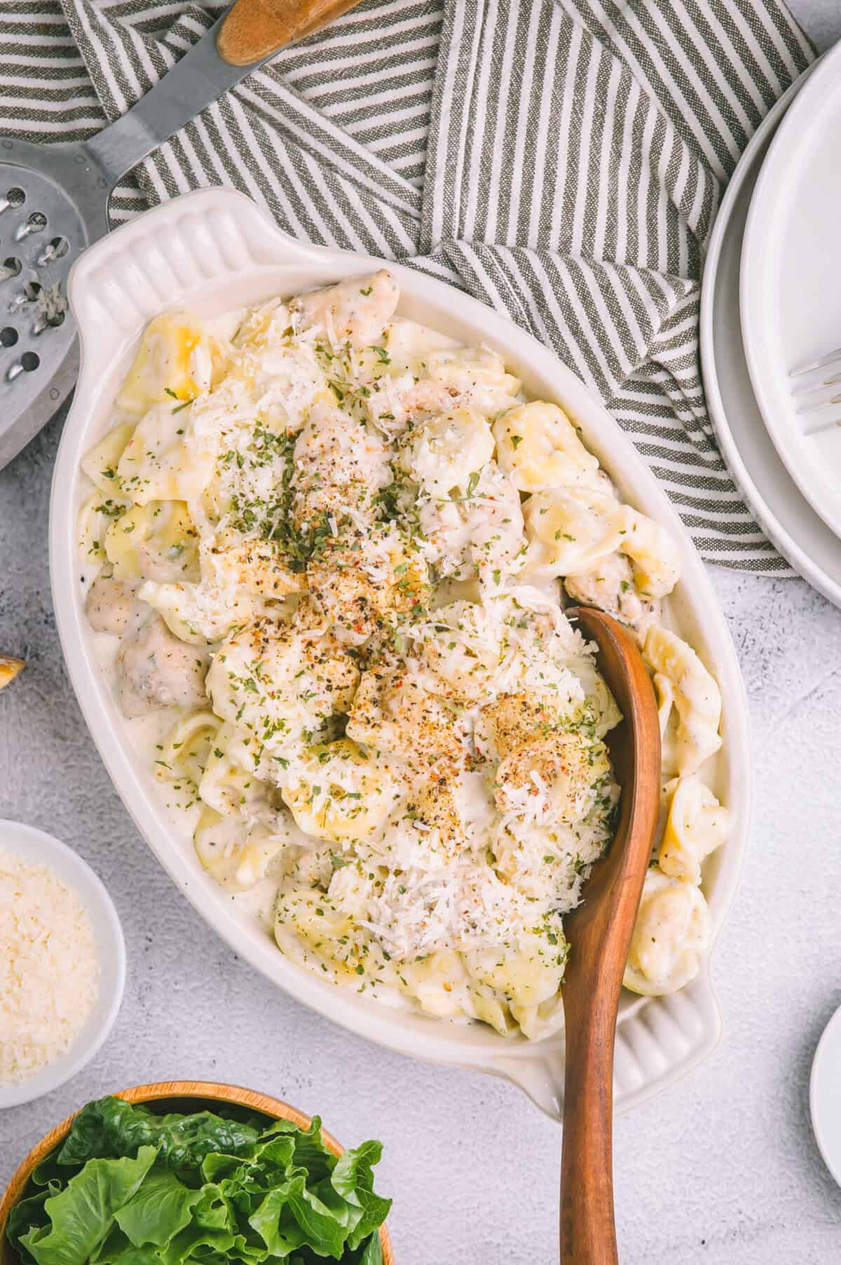 Olive Garden Chicken Tortellini Alfredo with spoon