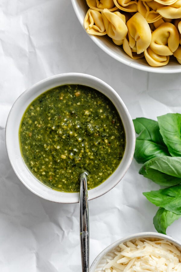 a small bowl of pesto 