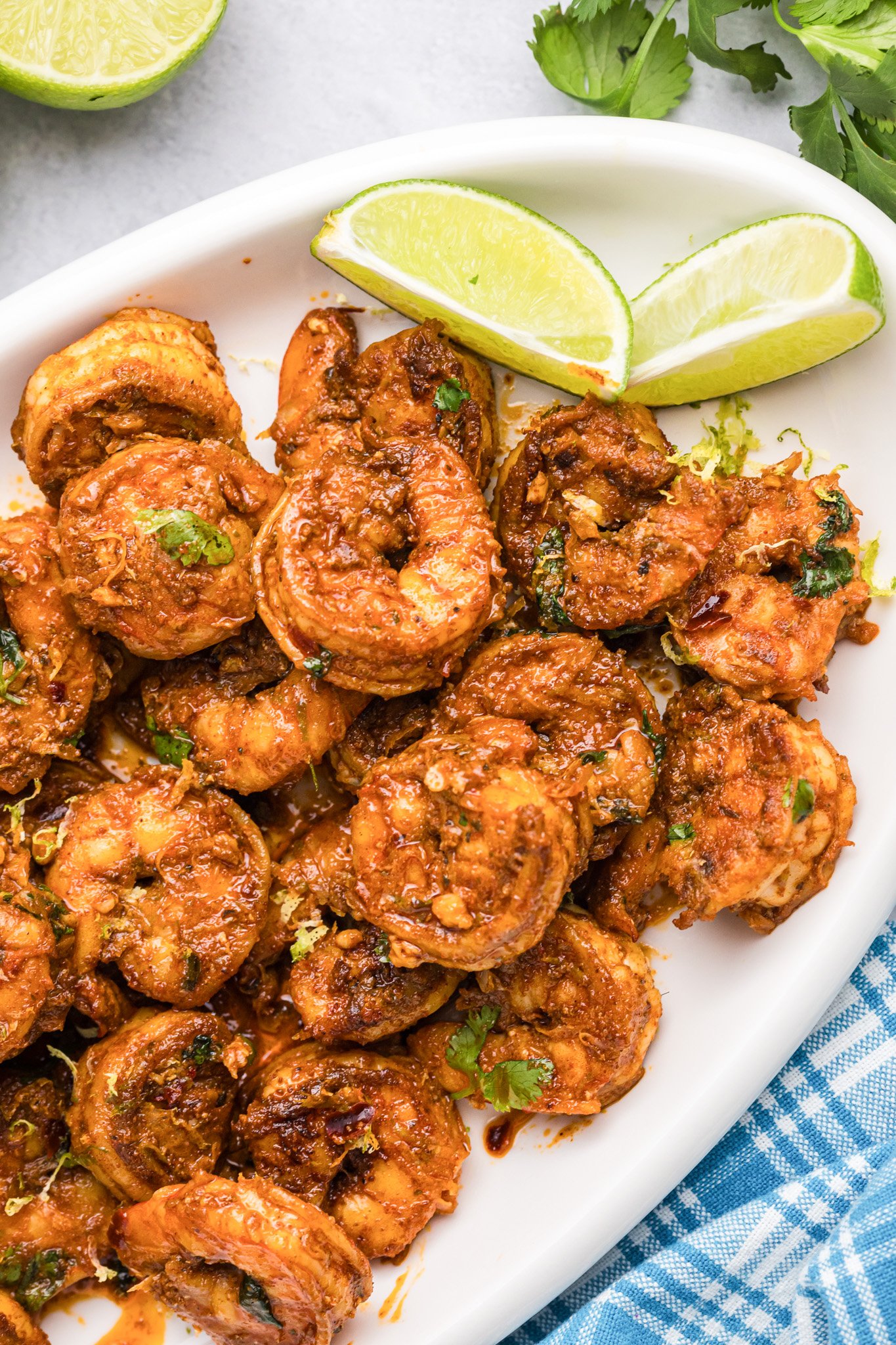 Spicy Shrimp on a white platter