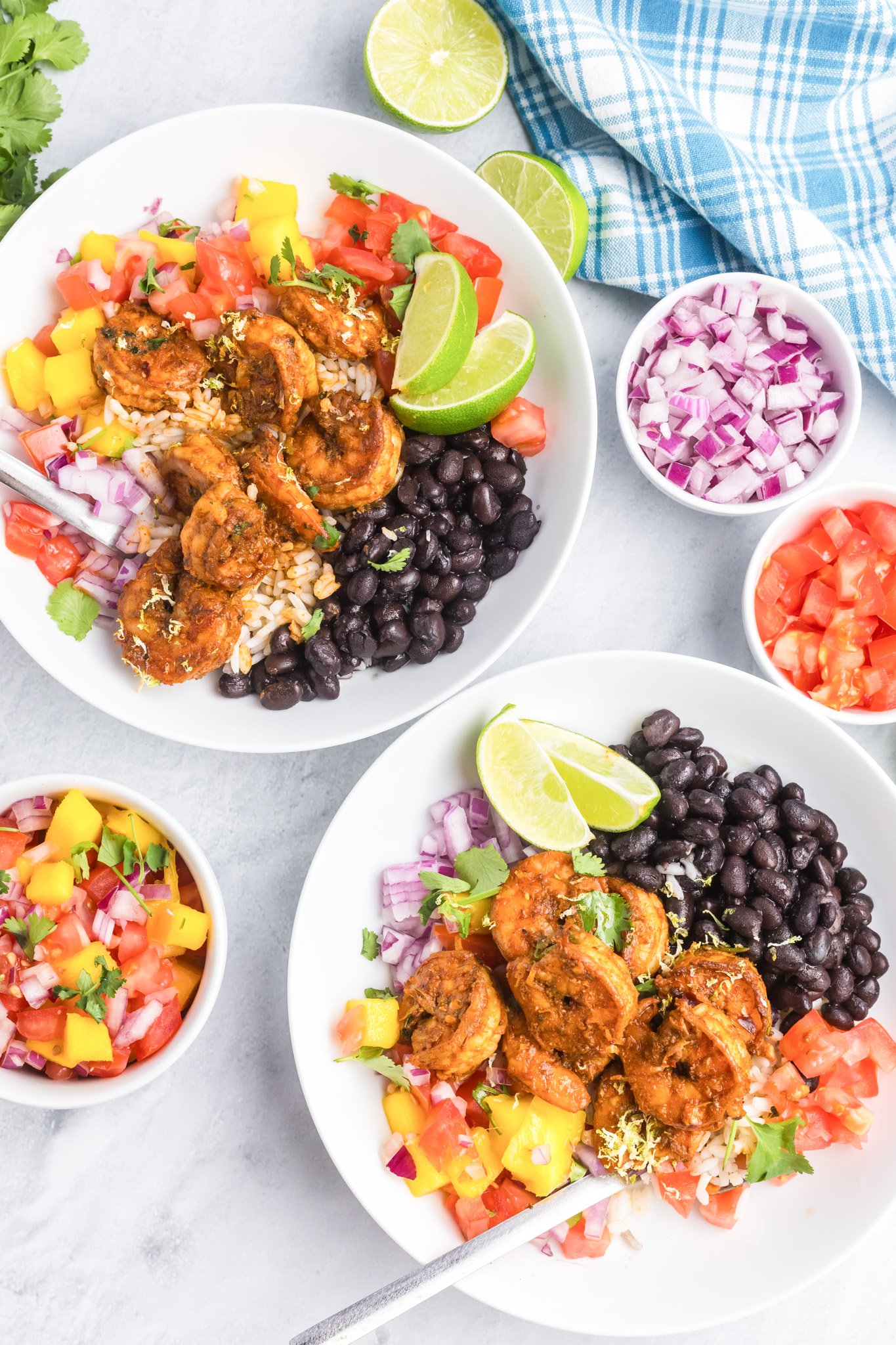 Spicy Shrimp in white bowls 