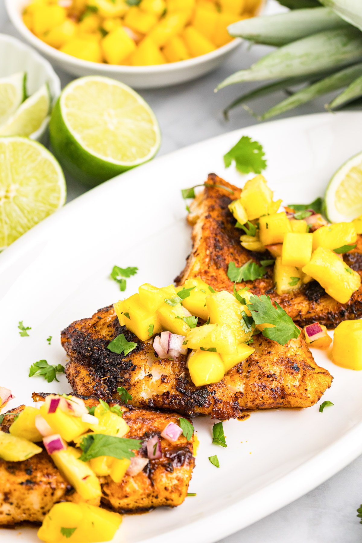 Easy Blackened Cod recipe on white platter 