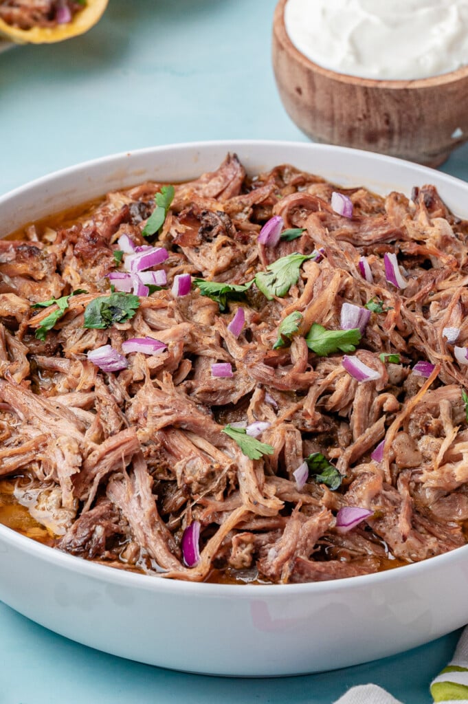 Slow Cooker Pulled Pork Tacos in a big bowl