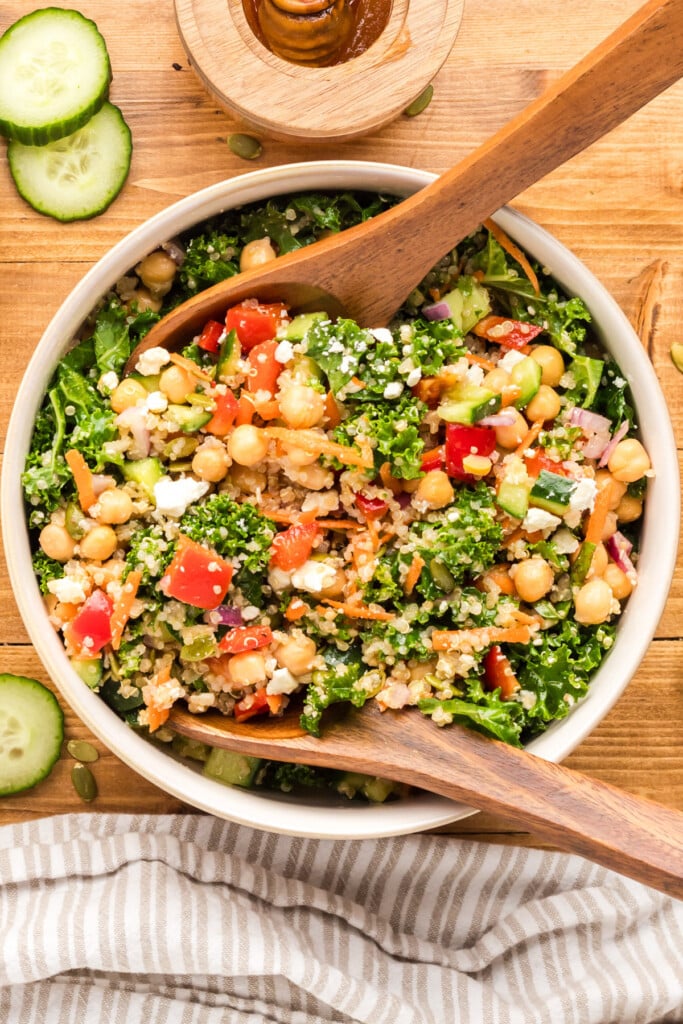 Kale Chickpea Salad with two spoons