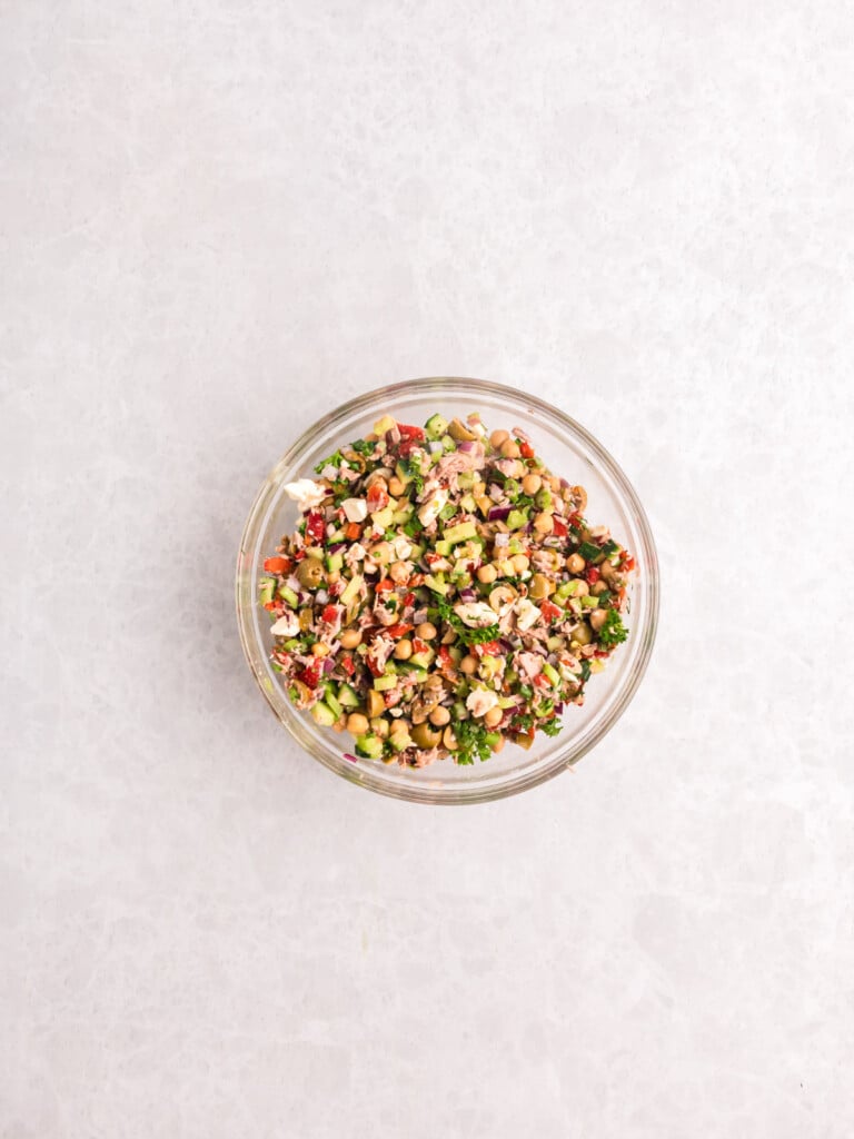 Mediterranean Tuna and Chickpea Salad in a large bowl