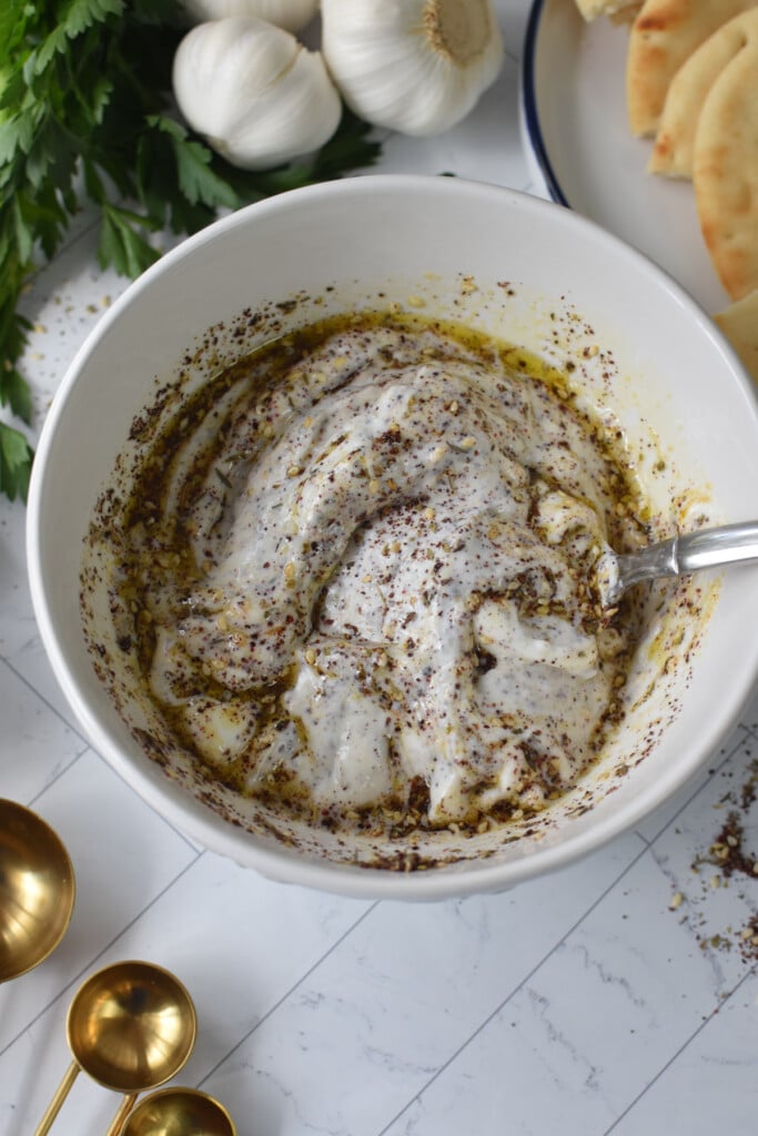 Sheet Pan Za’atar Chicken yogurt in bowl