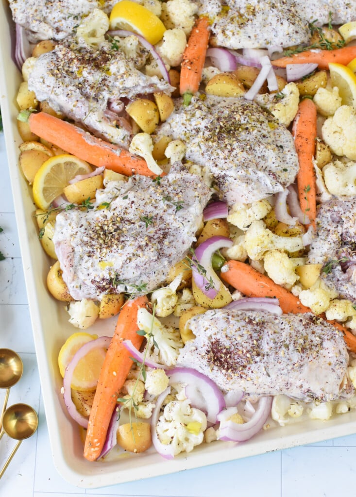 Sheet Pan Za’atar Chicken on sheet pan 
