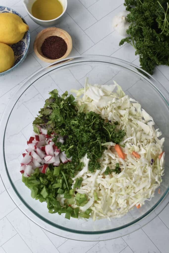 Malfouf Salad ingredients in bowl